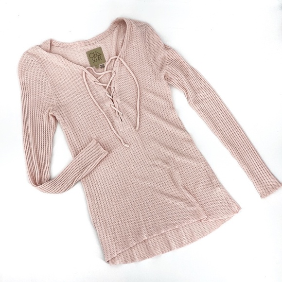 Chaser Lace Up Thermal Knit Long Sleeve Top Sz Sm - Picture 6 of 14
